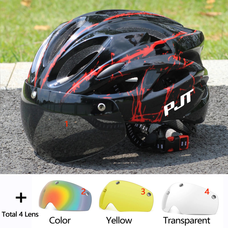 Casco Ciclismo PJT con Occhiali Magnetici – MTB e Strada Ultraleggero con Visiera Rimovibile