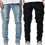 Jeans cargo da uomo Tsingyi in denim elasticizzato – slim fit a vita media, multitasche, casual primavera/autunno - Campeda