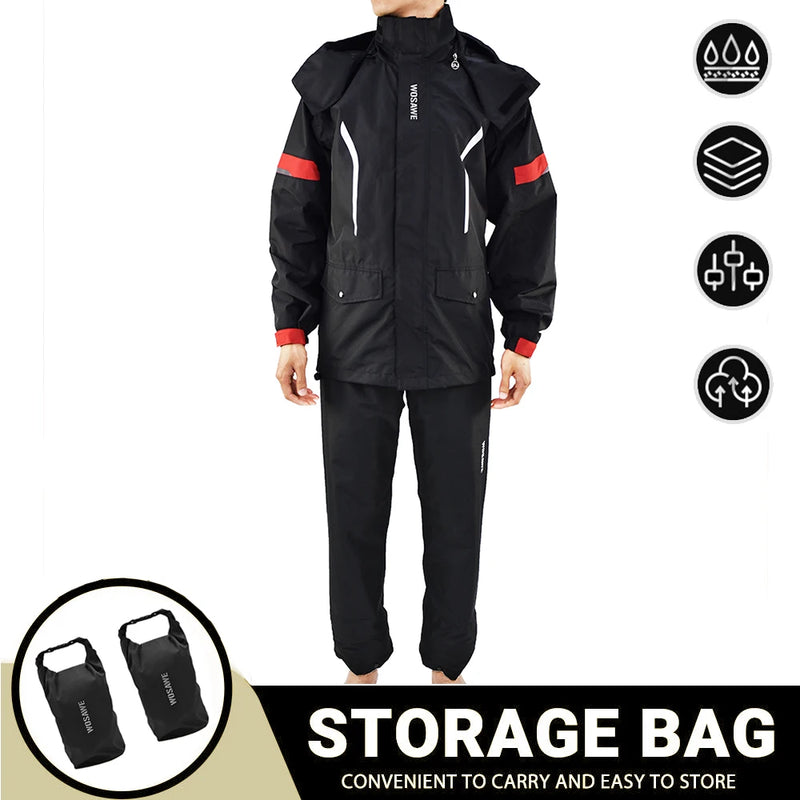 WOSAWE impermeabile da moto riflettente uomo tuta Motocross giacca antipioggia divisa - Black sets S - immagine 19