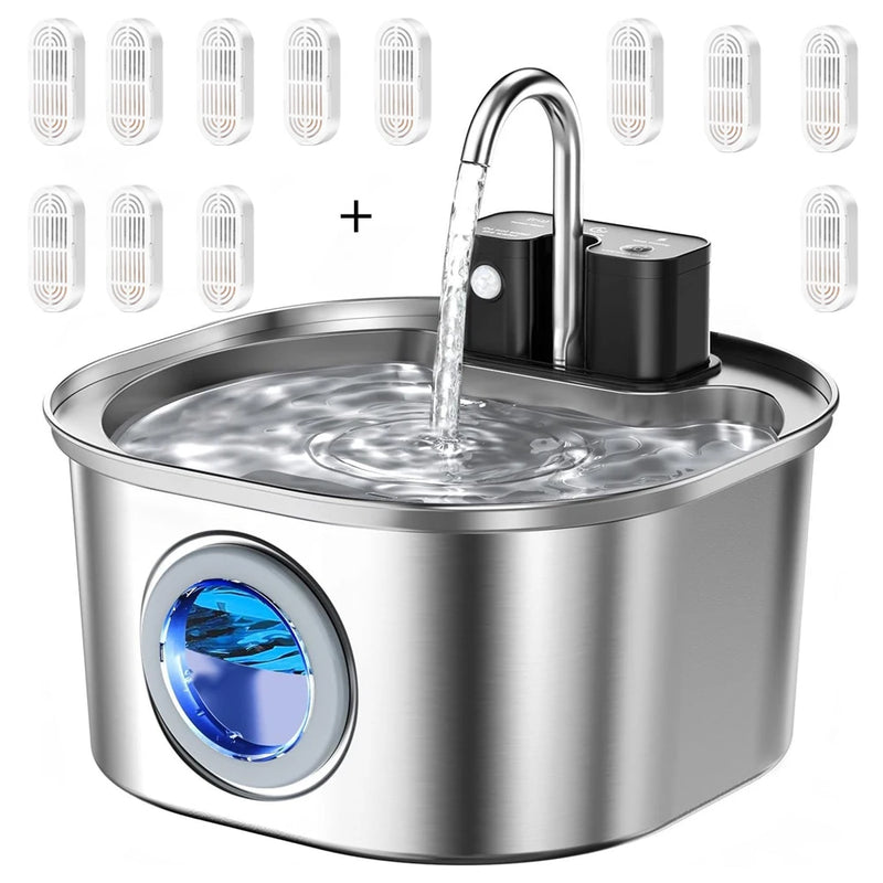 Sensore di ricarica wireless in acciaio inossidabile da 3 litri Fontana per gatti - Acqua per Animali Domestici 12Chip - imma