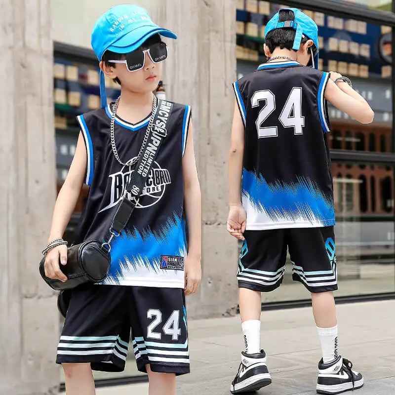 Uniforme da allenamento per bambini Maglia basket Camicia comoda ragazzi e ragazze ad - 064-Black Size 16(90-100cm) - immagin
