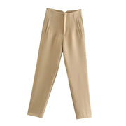 Pantaloni donna Willshela a vita alta con cerniera frontale, gamba dritta full length, stile vintage elegante e chic - Campeda