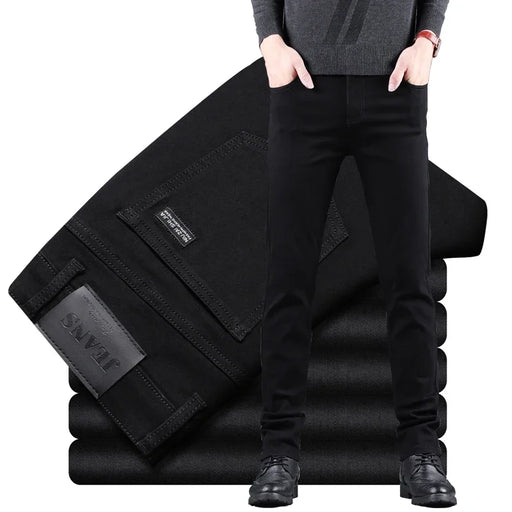 Jeans slim neri da uomo – dritti, elasticizzati, smart casual, denim vintage coreano per lavoro e tempo libero - Campeda