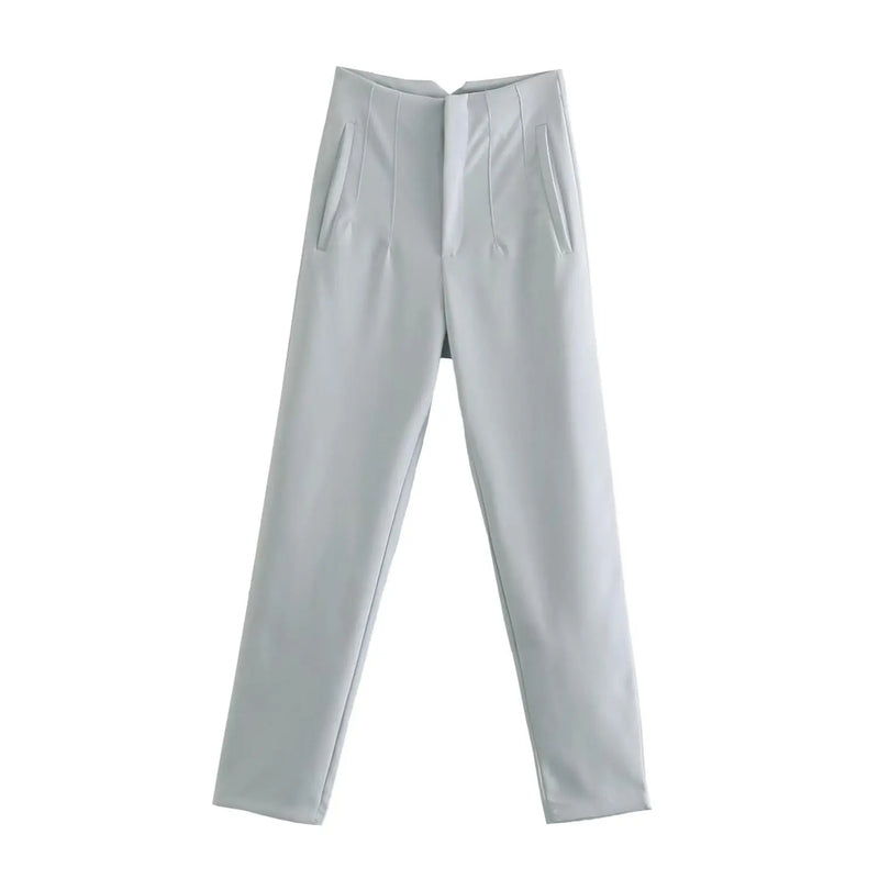 Pantaloni donna Willshela a vita alta con cerniera frontale, gamba dritta full length, stile vintage elegante e chic - Campeda