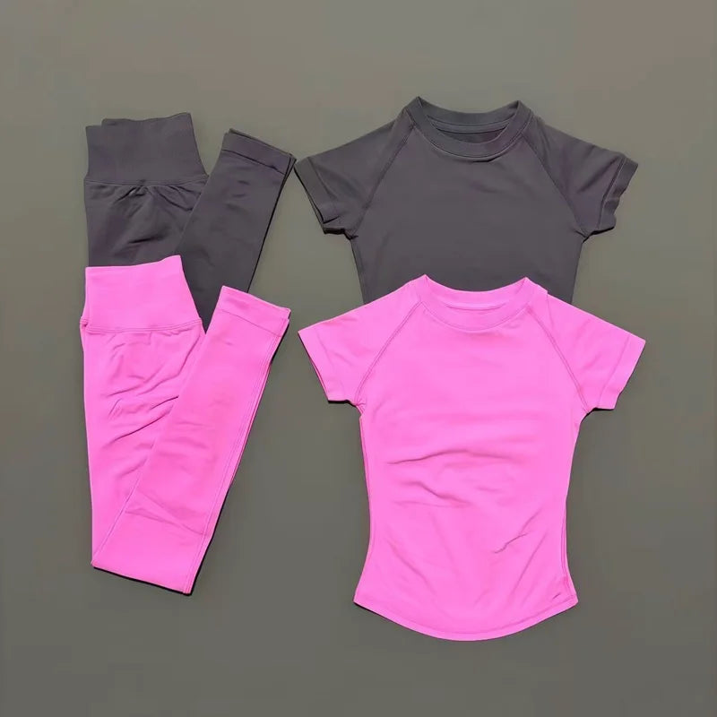 Set fitness donna 2 pezzi Histello – top attillato e leggings a costine seamless per yoga, palestra e allenamento - Campeda