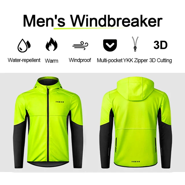 INBIKE Giacca da ciclismo invernale uomo con cappuccio a vento in caldo pile