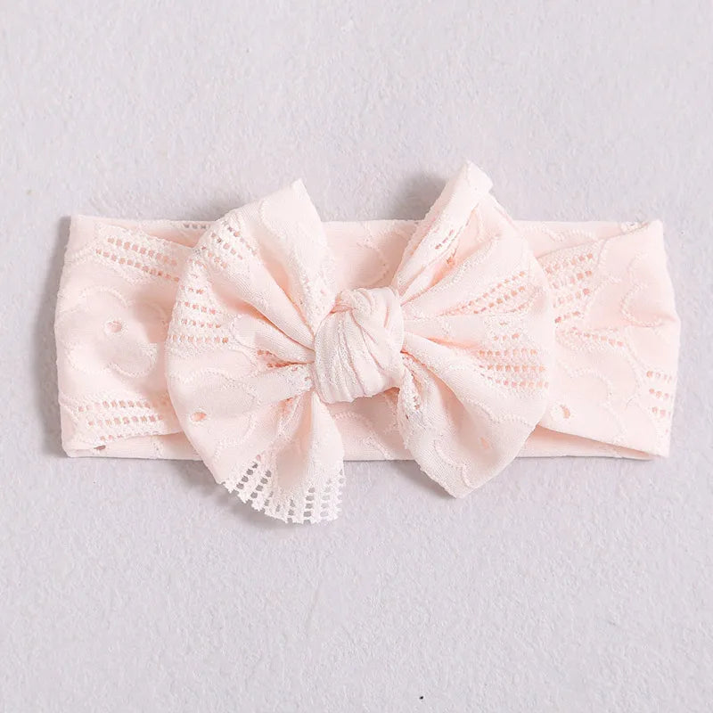 Fascia per capelli con fiocco cavo Fasce larghe elastiche in nylon tinta unita - light pink