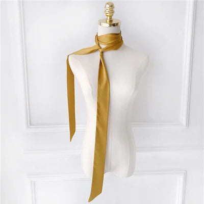 Foulard lungo stretto donna 190x5 cm in chiffon tinta unita, sciarpa sottile elegante per collo, capelli e accessori borsa