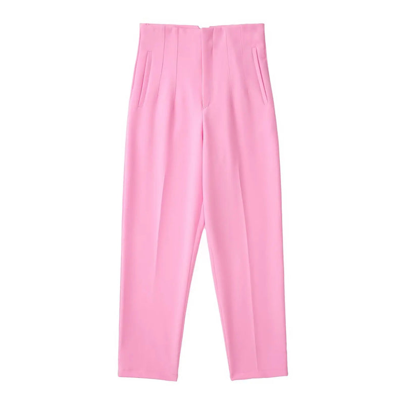 Pantaloni donna Willshela a vita alta con cerniera frontale, gamba dritta full length, stile vintage elegante e chic - Campeda