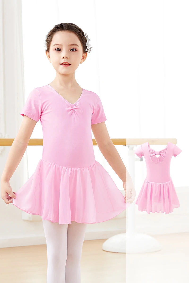 Body Balletto Bambina con Gonna in Chiffon – Abito Danza con Fiocco Elegante
