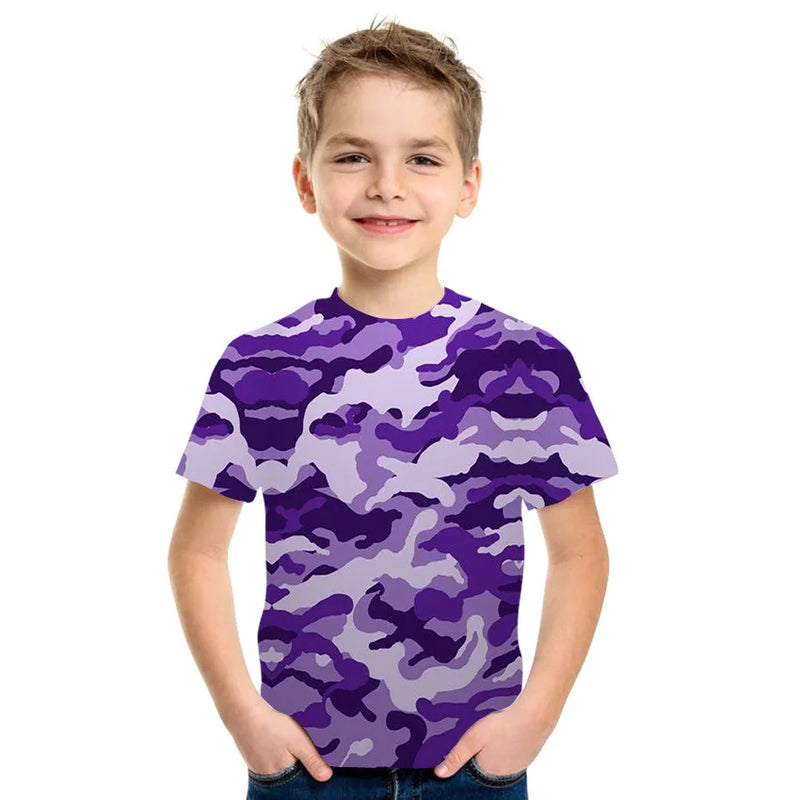Abbigliamento per bambini Camouflage Colore Stampa 3D T-shirt Ragazzi Ragazze 2-10 - immagine 5