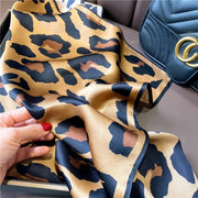 Foulard donna effetto seta 68 cm stampa leopardata retrò, sciarpa quadrata elegante per capelli, collo e accessori borsa - Campeda