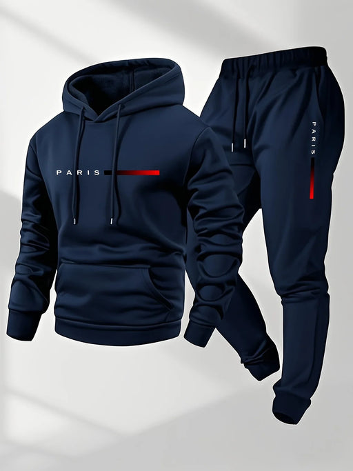 Set tuta sportiva uomo – felpa con cappuccio e pantaloni lunghi casual autunno/inverno con stampa lettere - Campeda