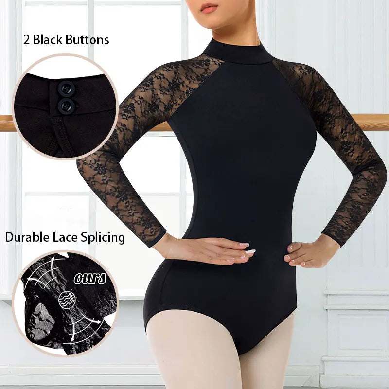 Body da danza classica a maniche lunghe con collo alto donna per top - immagine 3