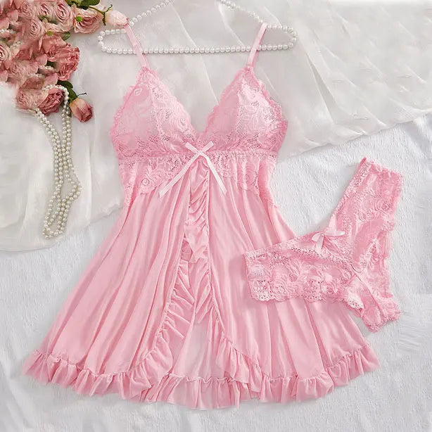 Abito intimo sexy estivo da donna in pizzo trasparente Camicia notte Indumenti Solido - immagine 8