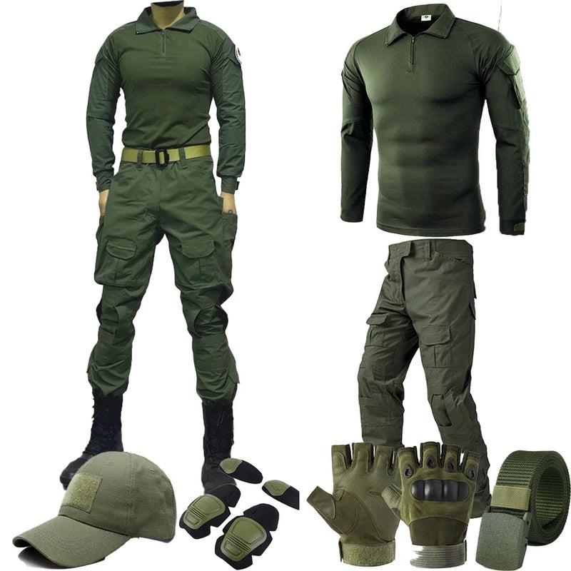 Tute tattiche verdi Uniforme da esterno Abbigliamento uomo Tuta allenamento Camicie - immagine 7
