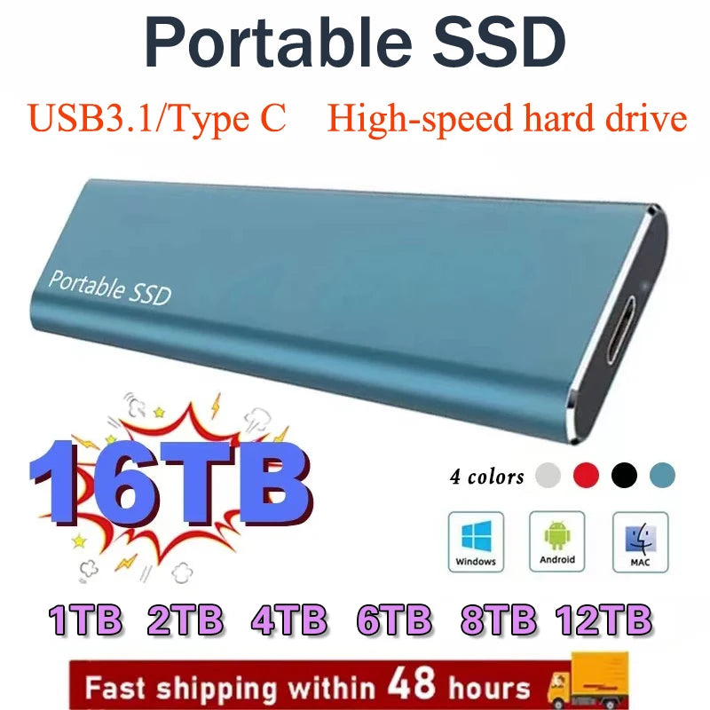 Disco rigido esterno da 1 TB Disco rigido ad alta velocità da 2 TB USB3.1 Tipo-C Dischi di archiviazione per unità a stato solido per laptop/desktop/Mac/telefono