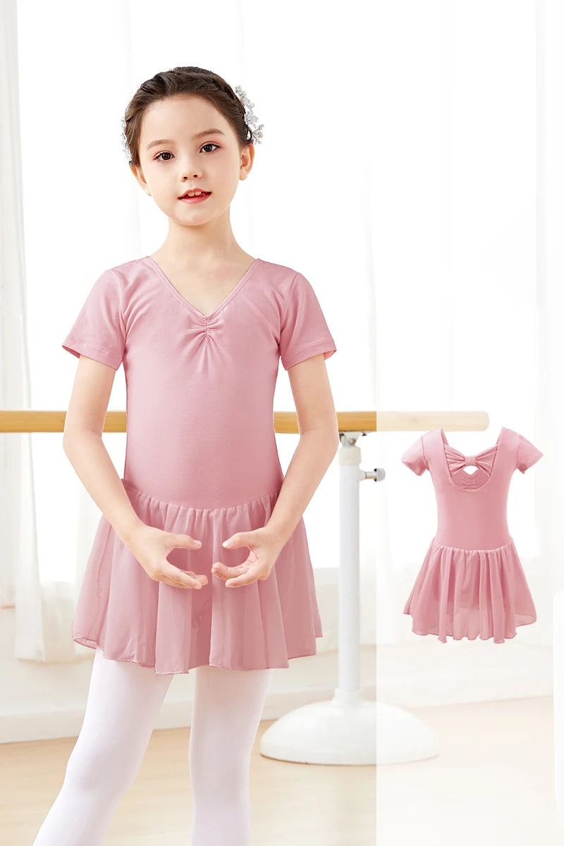 Body Balletto Bambina con Gonna in Chiffon – Abito Danza con Fiocco Elegante