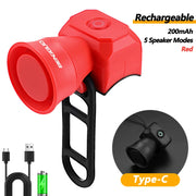 5 modalità clacson per bicicletta mountain bike mini batteria campanello bici - Ricaricabile-Rosso - immagine 4