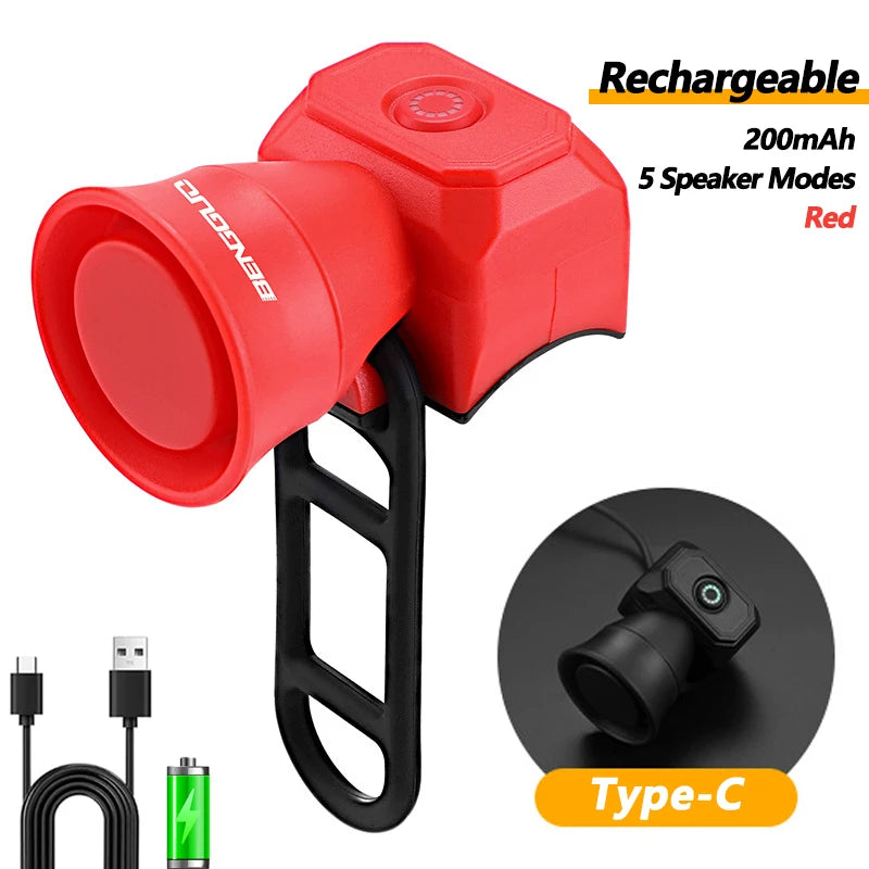 5 modalità clacson per bicicletta mountain bike mini batteria campanello bici - Ricaricabile-Rosso - immagine 4
