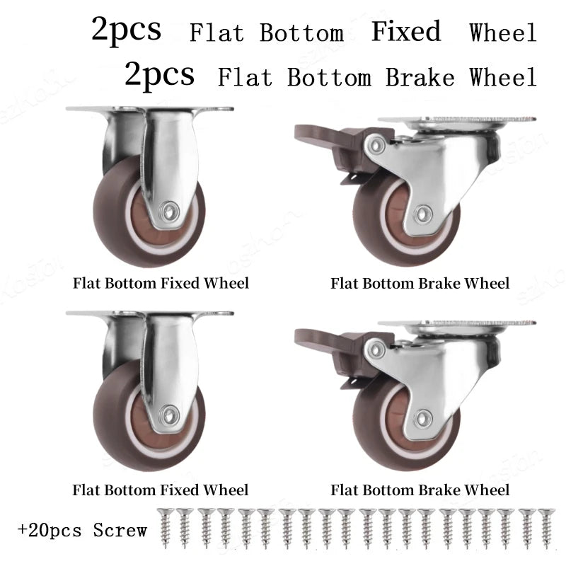 4 pz 1 1.25 1.5 2 Pollici Mobili Caster In Gomma Morbida Ruota - 1,5 pollici 2 Fixed 2 Brake-B - immagine 6