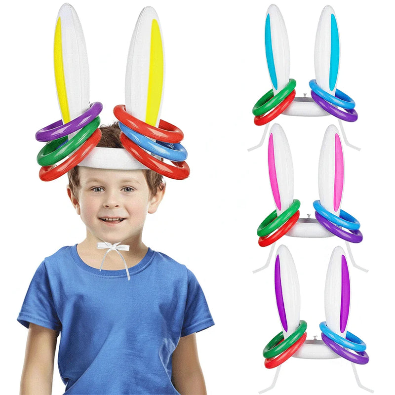 Set di Giochi Gonfiabili con Orecchie da Coniglio Pasquale, Gioco del Lancio dell'Anello per Feste in Giardino, Giochi Interattivi per Famiglia, Decorazioni Pasquali, Regalo per Bambini
