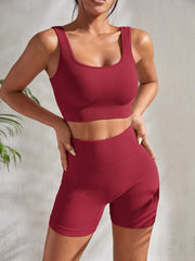 Set da yoga a costine senza cuciture allenamento per donna 2 pezzi Tute - immagine 11