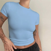 Abbigliamento donna T-shirt manica corta Slim Fit Top O-Collo Guaina lavorata a maglia - immagine 3
