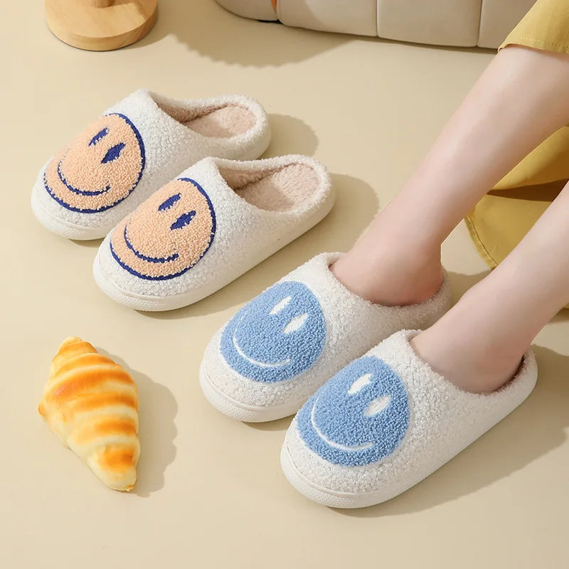 Sorriso carino Pantofole soffici da donna Inverno Interno Punta chiusa Pantofole calde per coppia Donna antiscivolo Tacco piatto Pelliccia Scivoli per la casa Scarpe