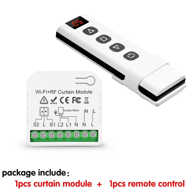 Interruttore per tende Wifi Rf Tuya Smart Life Modulo per tapparella 433 mhz 5-IN-1 Telecomando, per tende per porte e finestre del garage Alexa
