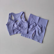 Completo fitness donna seamless – set yoga 2 pezzi con reggiseno sportivo e shorts vita alta, traspirante e modellante - Campeda