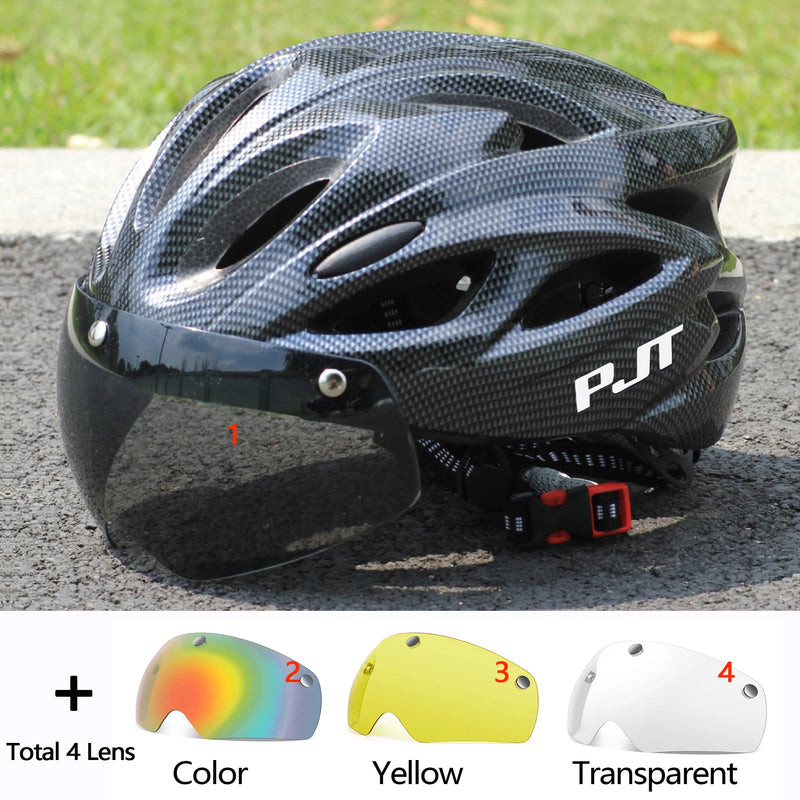 Casco Ciclismo PJT con Occhiali Magnetici – MTB e Strada Ultraleggero con Visiera Rimovibile