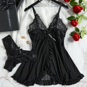 Abito intimo sexy estivo da donna in pizzo trasparente Camicia notte Indumenti Solido - nero S - immagine 7