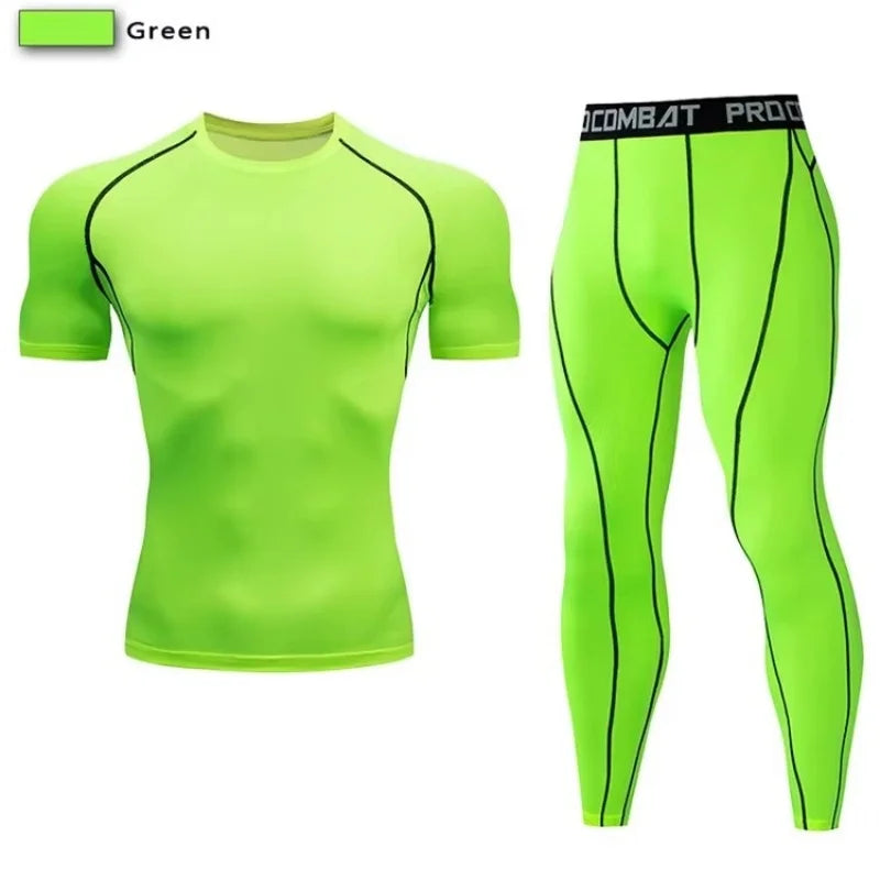 2 pezzi tuta sportiva a compressione da uomo allenamento elastico set yoga jogging - immagine 2