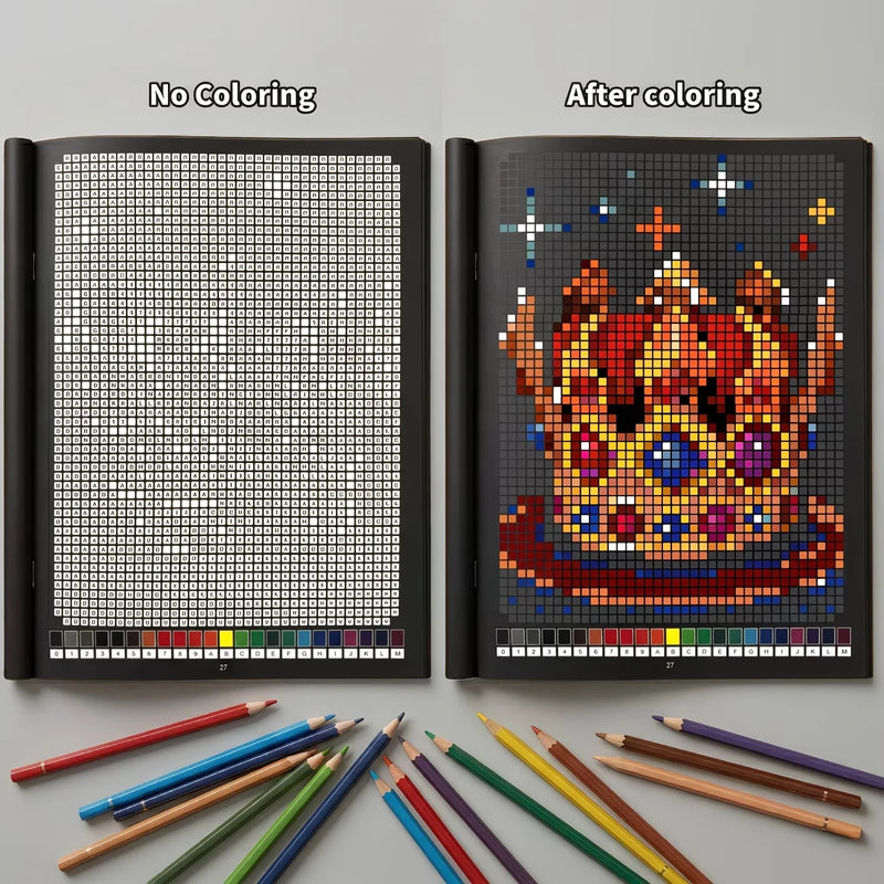 Libro da Colorare con Mosaici Misteriosi: 32 Pagine di Pixel Art per Adulti - immagine 3