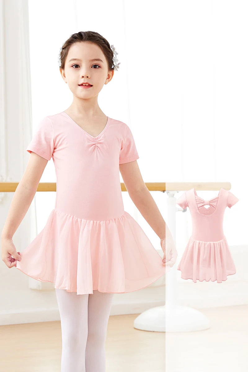 Body Balletto Bambina con Gonna in Chiffon – Abito Danza con Fiocco Elegante