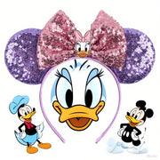 Disney Pink Daisy Duck Bow Fasce per capelli Paillettes viola Fascia orecchie di