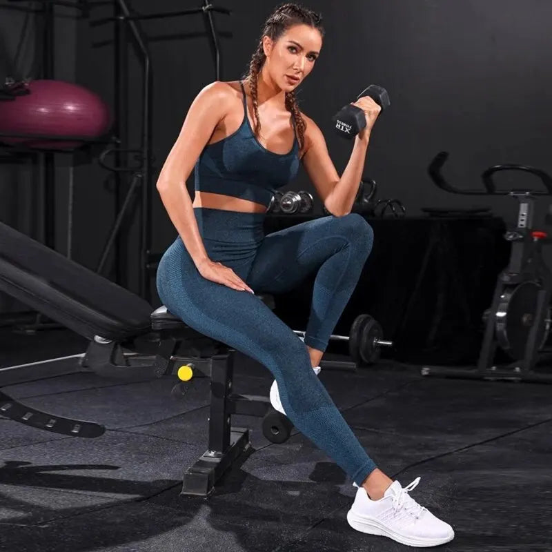2 pezzi tuta da donna Seamless Yoga Set allenamento abbigliamento sportivo palestra - immagine 3