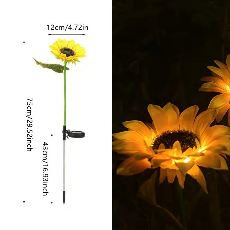 Lampada da giardino per esterni a LED solare girasole IP65 impermeabile percorso - immagine 7