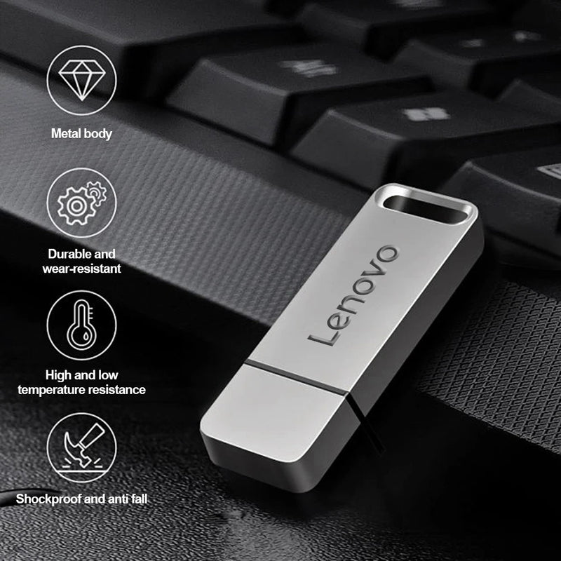 Lenovo Metal 64TB U Disk Flash Drive USB 3.0 Trasferimento di file ad alta velocità 16TB 8TB Stile meccanico impermeabile di grande capacità