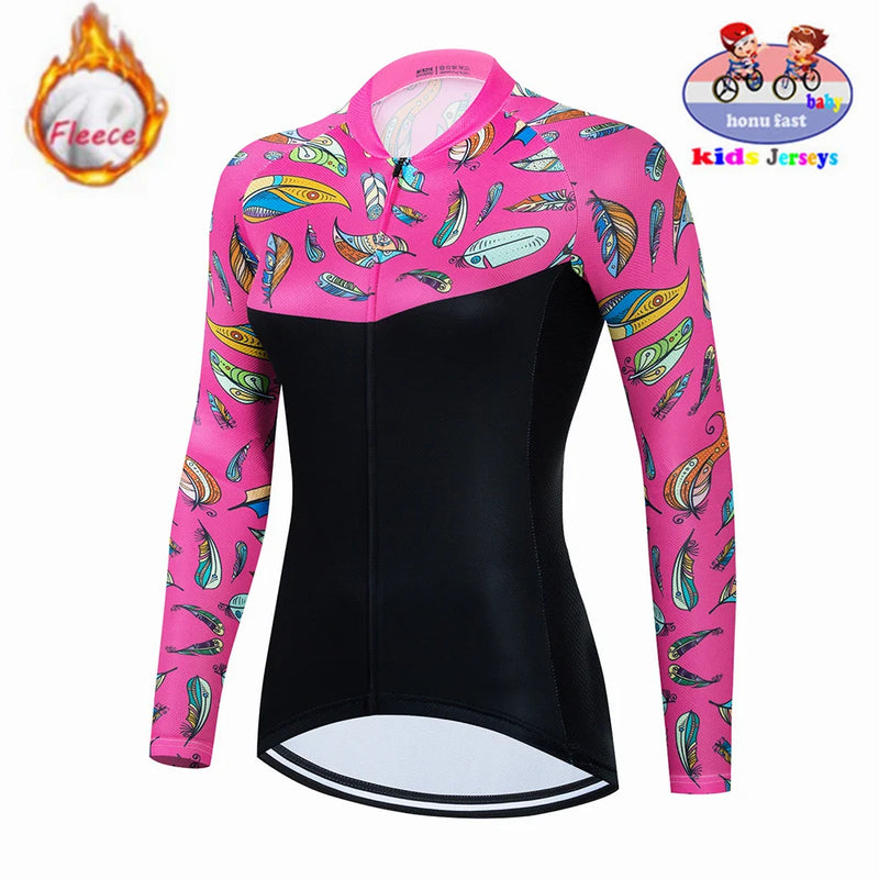 Maglia da ciclismo in pile termico invernale per bambini Set MTB Bicicletta Ragazza - immagine 19