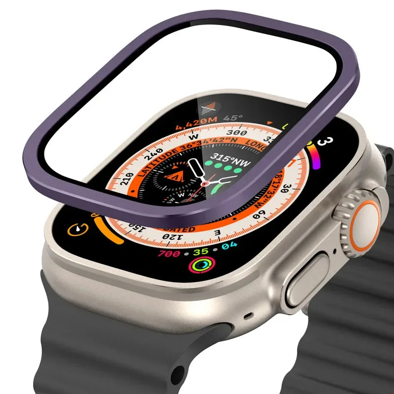 Vetro temperato per Apple Watch Ultra 49mm Telaio in metallo titanio Pellicola antigraffio per accessori protezione schermo serie Ultra 2