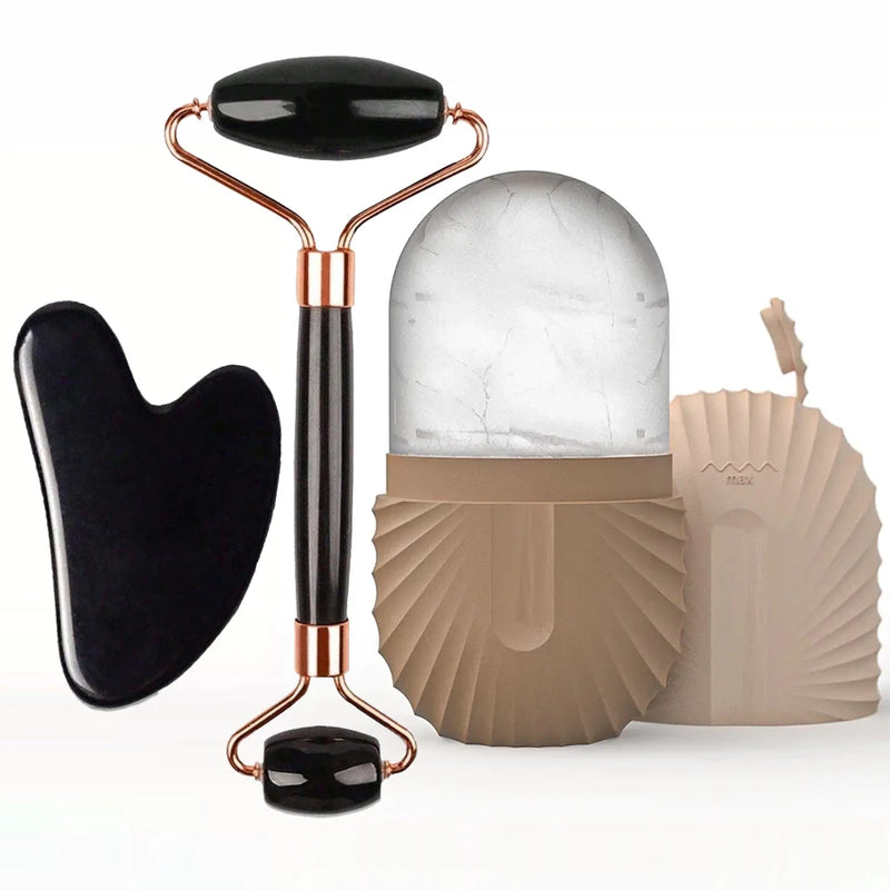 1/2/3 pezzi Rullo per il viso di ghiaccio Cura della pelle del GuaSha - 3pcs set-Brown - immagine 4