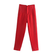 Pantaloni donna Willshela a vita alta con cerniera frontale, gamba dritta full length, stile vintage elegante e chic - Campeda