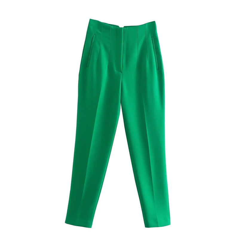 Pantaloni donna Willshela a vita alta con cerniera frontale, gamba dritta full length, stile vintage elegante e chic - Campeda