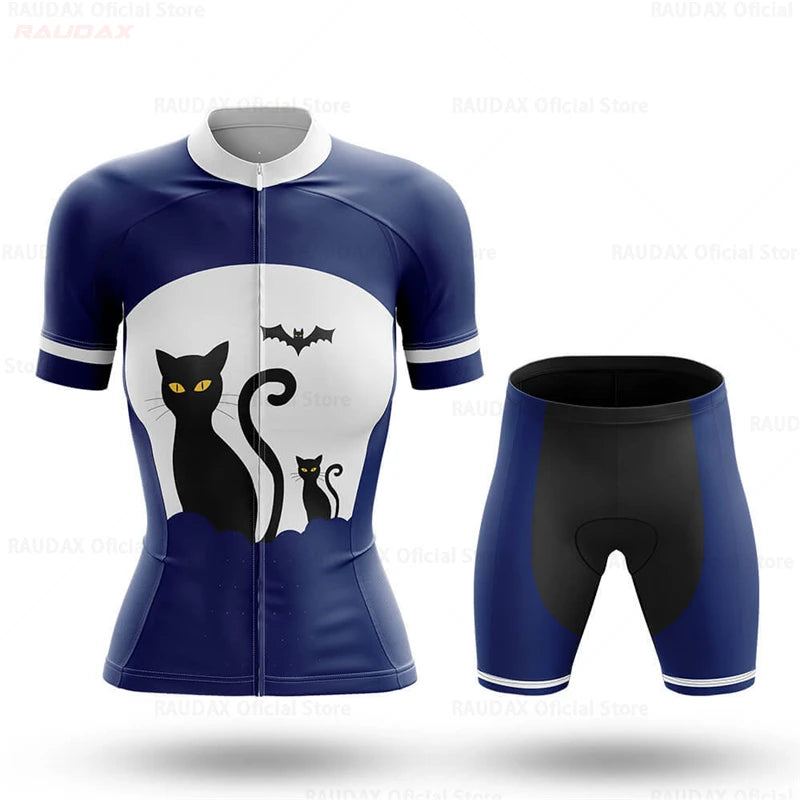 Set Maglia Ciclismo Donna Gatto Cartone Animato Divertente Estivo Abbigliamento Bici - immagine 4