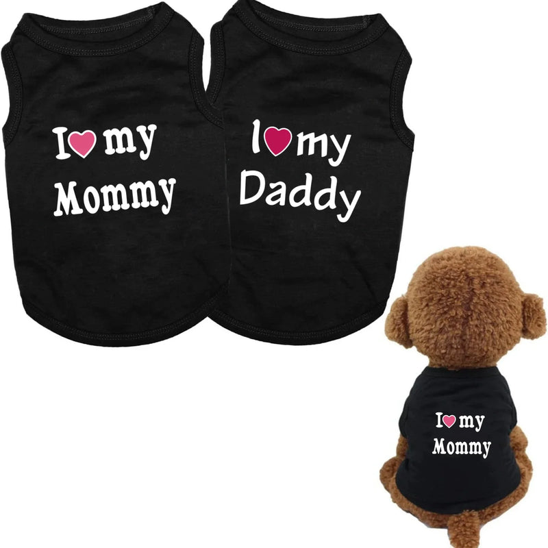 1 maglietta a gilet per cani con scritta I love dad/mom