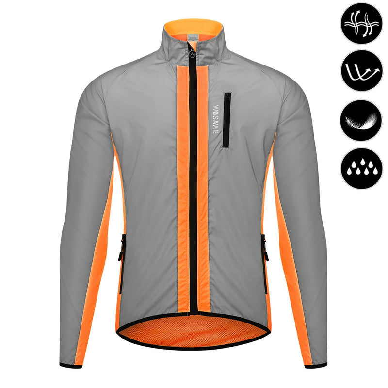 WOSAWE Giacca da ciclismo riflettente Autunno inverno a vento bicicletta moto morbida - Orange Jacket EU S (ASIA M) - immagin