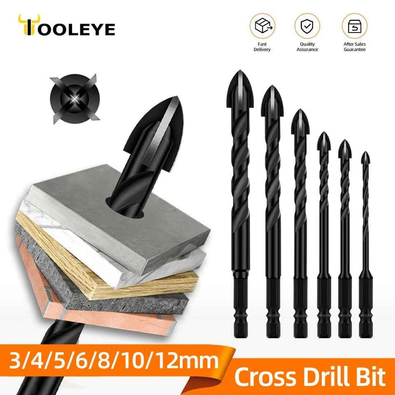 TOOLEYE Set di punte da trapano esagonali a croce per piastrelle in porcellana di cemento, vetro, metallo, kit di punte da trapano multifunzione, utensili elettrici, trapani di per