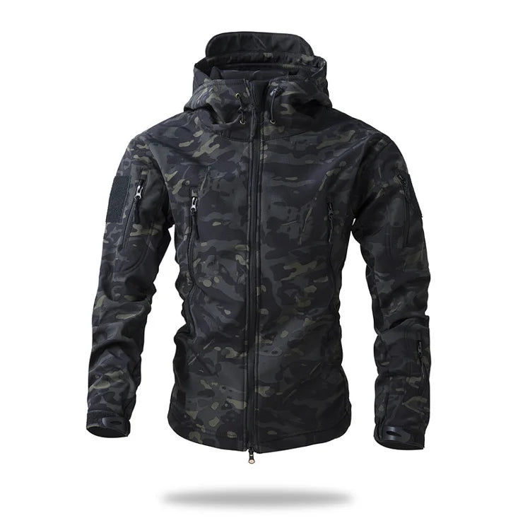 giacca tattica Soft Shell da uomo in pile invernale con cappuccio cappotto caccia